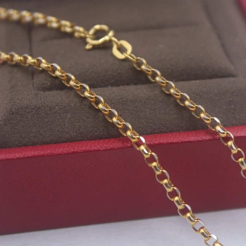 Pure 18k Yellow Gold Chain Unisex Luck Rolo Cable Link Chain Necklace 16-24inches