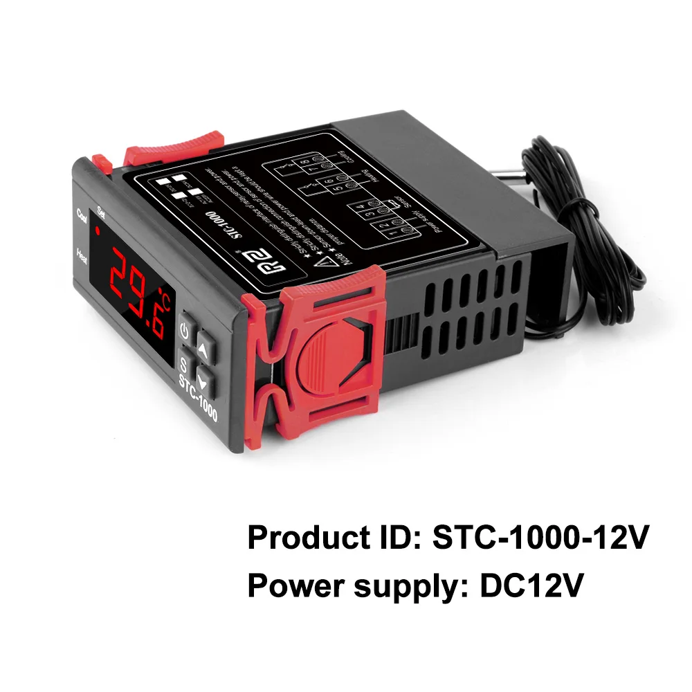 STC-1000 12V RZ контроллер температуры цифровой светодиодный терморегулятор Термостат для инкубатора реле 10 А нагревательный охлаждающий STC-1000 12 В 24 В 220 В - Цвет: STC-1000 12V