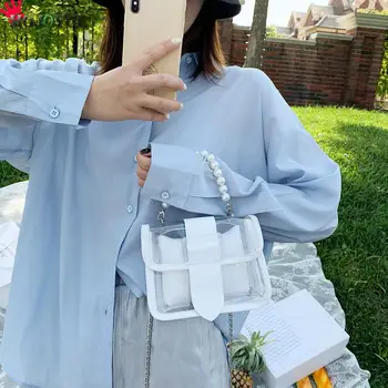 

Creative Design Transparent PVC Handbag Classic Texture Chic Pearl Elegant Clutch Totes PU Shoulder Bag Composite Set