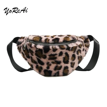 

Leopard Fashion Banana Belt Bags Plush Waist Chest Bags Phone Pocket Faux Rabbit Fur Shoulder Pouch Lady Fanny Pack Winter Bags