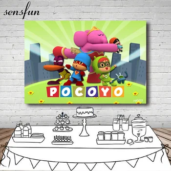 

Sensfun Pocoyo Birthday Photography Backgrounds Green Wall Building Cartoon Kids Baby Shower Backdrops For Photo Studio 7x5ft