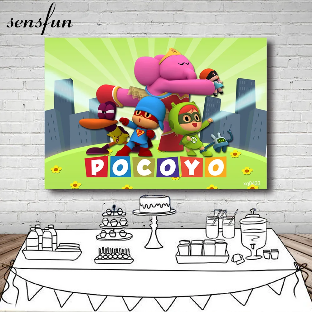 Sensfun Pocoyo день рождения фотографии фоны зеленая стена здание Мультфильм Дети Baby