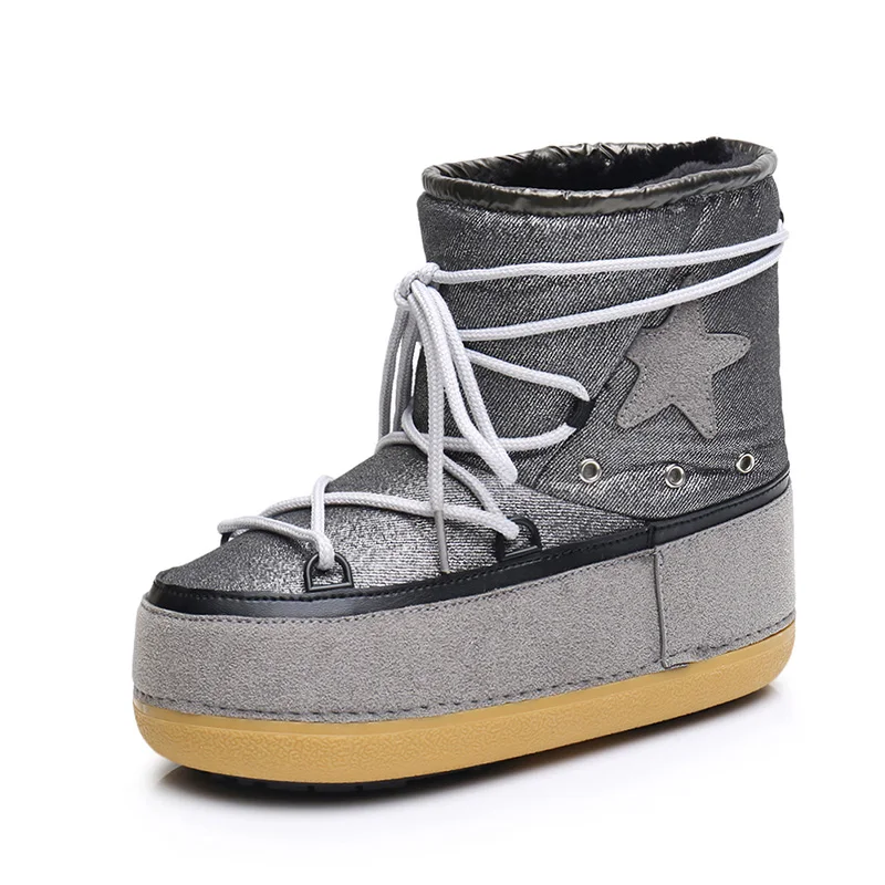 De niños de cuero genuino botas de nieve de invierno de 2019 niñas de lentejuelas zapatos de algodón chico Barco de bebé de terciopelo de algodón cálido botas - 4