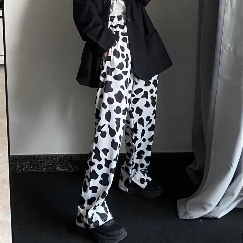 HOUZHOU Cow Print Pants Women Summer Korean Style Wide Leg Pants for Women 2020 Fashion Women Vintage Pants Joker Palazzo Pants HOUZHOU Cow Print Pants Women Summer Korean Style Wide Leg Pants for Women 2020 Fashion Women Vintage Pants Joker Palazzo Pants