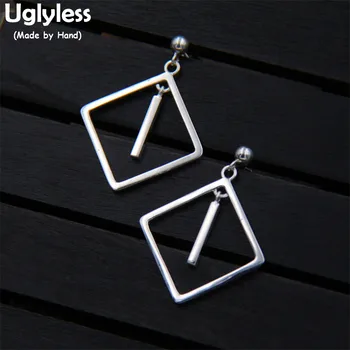 

Uglyless Real S925 Sterling Silver Handmade Square Earrings for Women Strip Tassel Dangle Earrings Ethnic Fine Jewelry Geometric