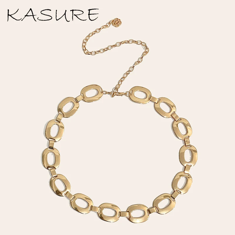 

KASURE Women Metal Chain Belts Elegant Gold Round Disc Dress Decoration Waist Belt Female Fashion Designer Brand Waistband