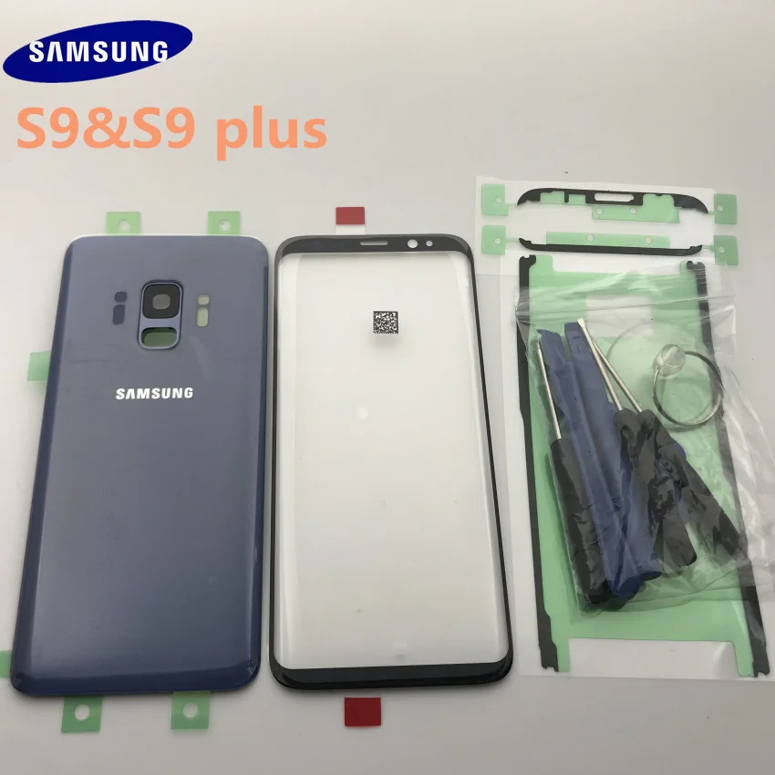 samsung Galaxy S9, G960, S9 plus, G965, Задняя стеклянная крышка, задняя крышка, крышка для батареи, дверь с объективом камеры+ Переднее стекло с сенсорным экраном