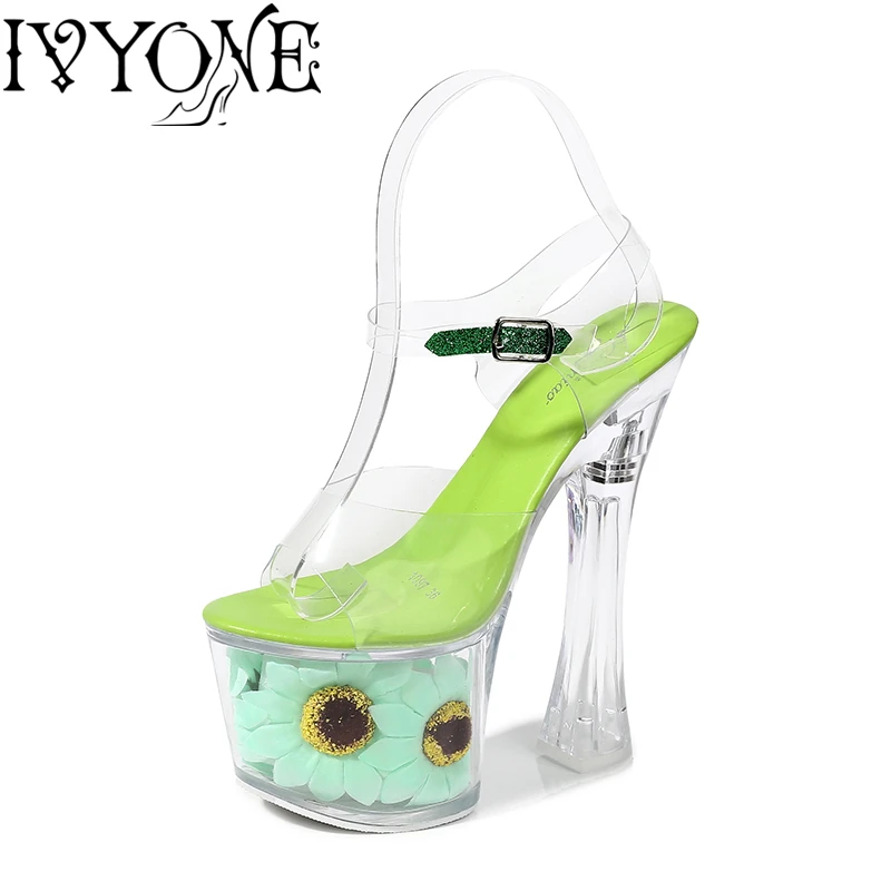 

Super High Heels Summer Sandals PVC Round Toe Block Heels Women Fashion Platform Shoes Party Wedding Office Lady Large Size