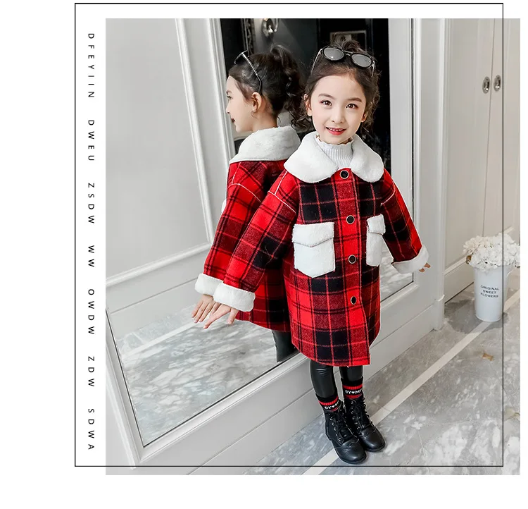 

Blotona Kids Children Girls Winter Warm Fleece Coat Lapel Neck Plaid Buttons Long Sleeve Jacket Christmas Outerwear With Pockets
