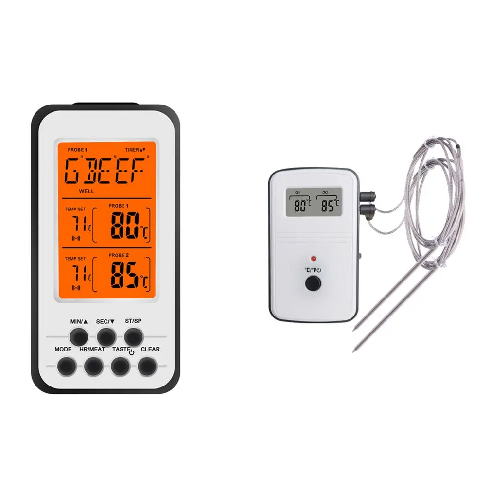 Digital BBQ Thermometer Wireless Kitchen Oven Food Cooking Grill Smoker Meat with Probe Timer Temperature Alarm |