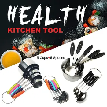 

10 Piece Measuring Cups Measuring Spoons Set Stainless Steel Measuring Cup Spoon with Silicone Grip for Dry and Liquid Kitchen