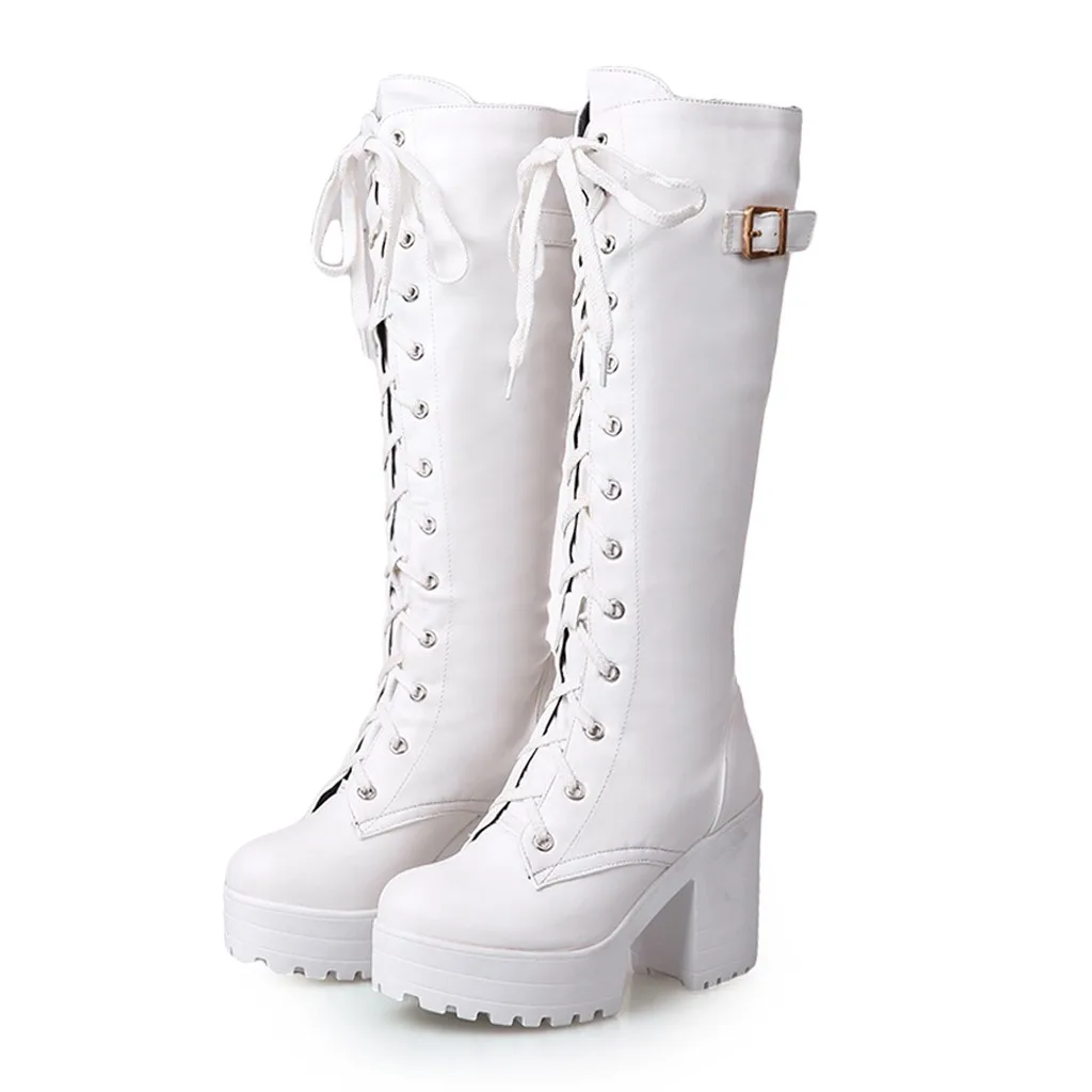 Белые ботинки обувь cos ботинки на шнуровке женские ботинки на платформе и толстом каблуке, большие размеры высокие ботинки на шнуровке женская обувь,# YL5
