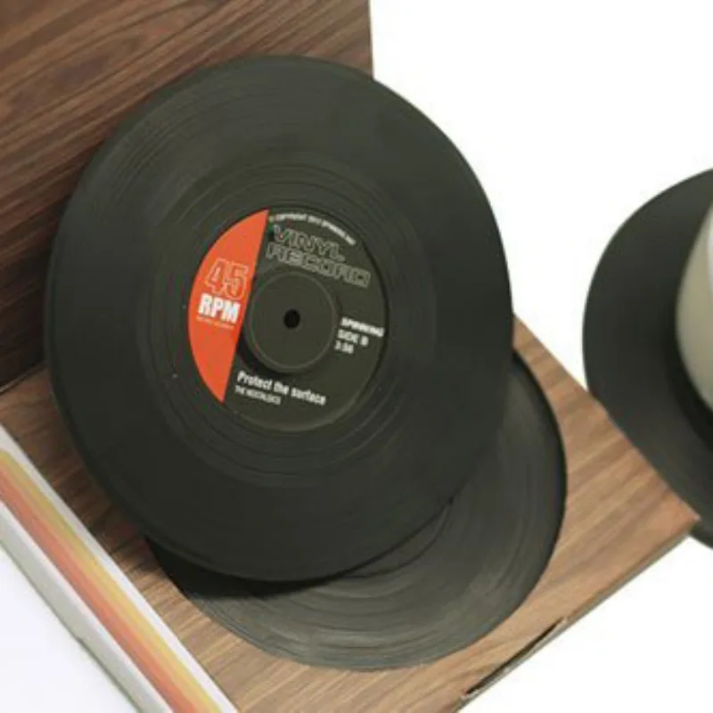 Винтажная черная пластиковая CD виниловая пластмассовая пластинка для питья столовые приборы термостойкая кофейная кружка подстаканник для напитков