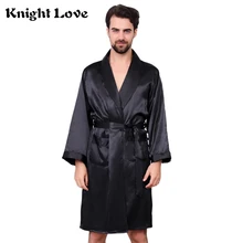 Сексуальный мужской халат, черная Пижама, халат из искусственного шелка, пижама-кимоно для мужчин, длинный рукав, комфортный, шелковистый, благородный халат