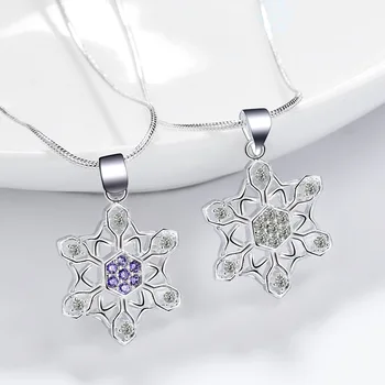 

Purple White Diamond Snowflake Pendant with Snake Chain Silver Color Necklace Snow Shape Pendant Necklace