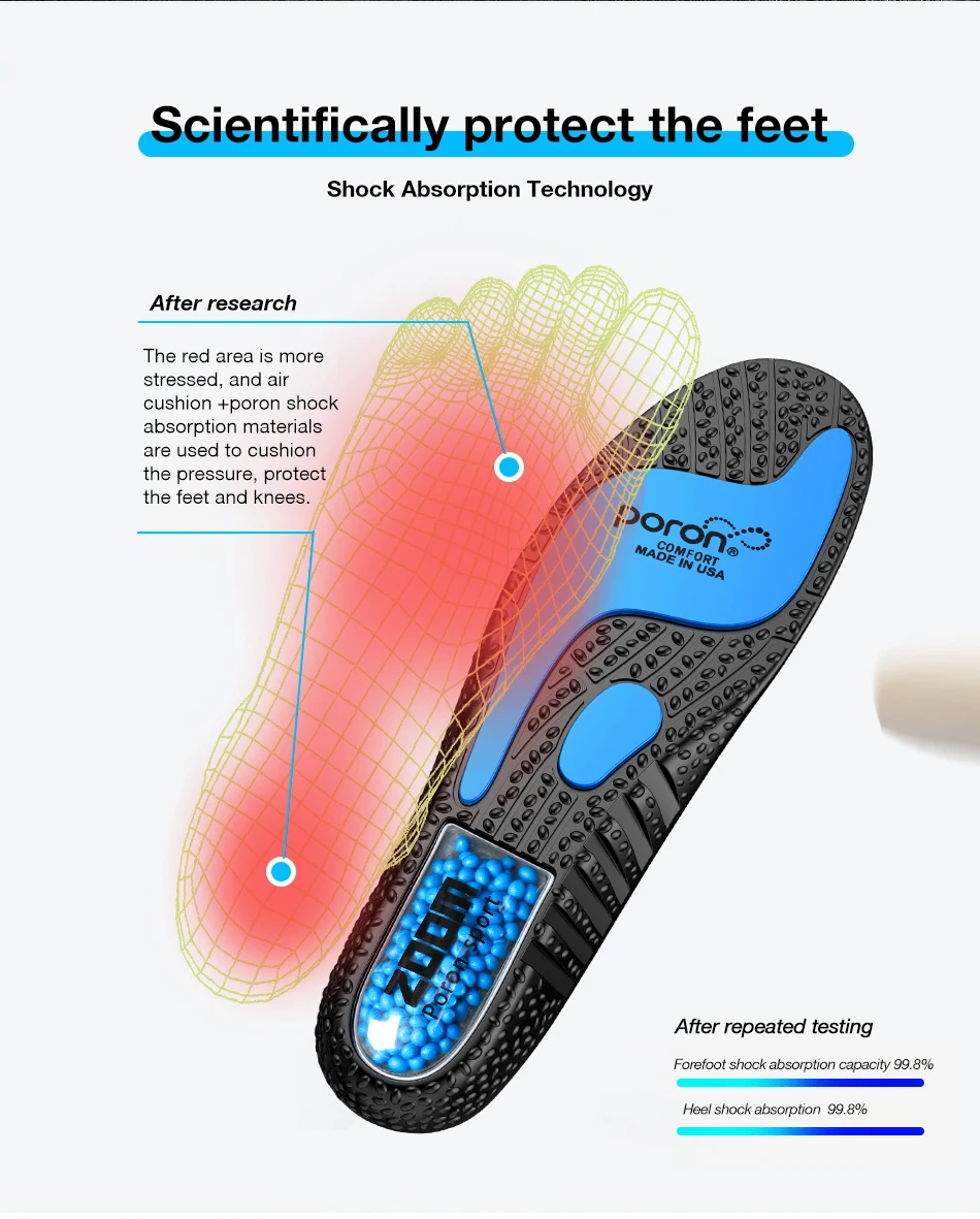 BANGNI PORON Air Cushion Insole PU Memory Foam Sports Support Inserts ZOOM Popcorn Orthopedic Shoes Pad For Feet Men Women