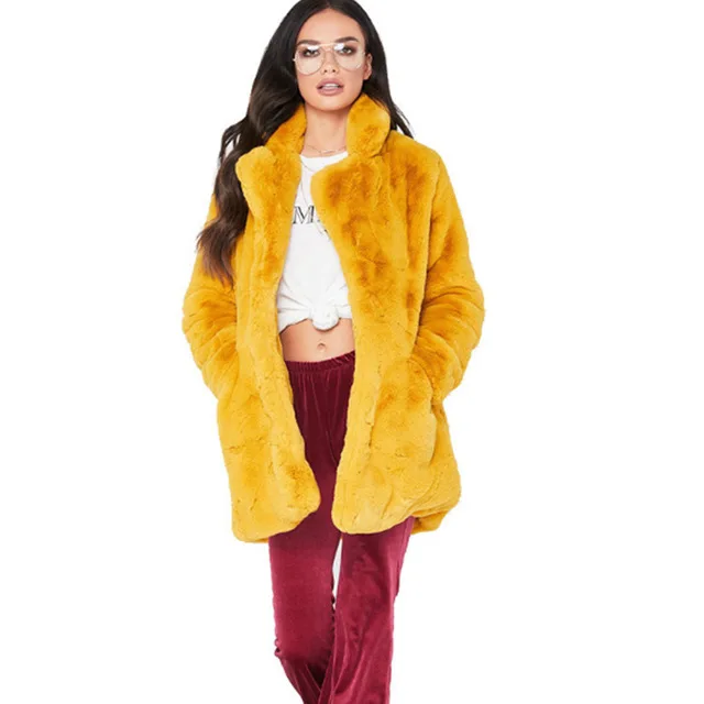 Model B-Yellow XIKOI повседневное меховое пальто из искусственного меха Женское пальто из искусственного меха женское короткое пальто зимняя одежда Вечерние пальто из черного меха - Цвет: Model B-Yellow