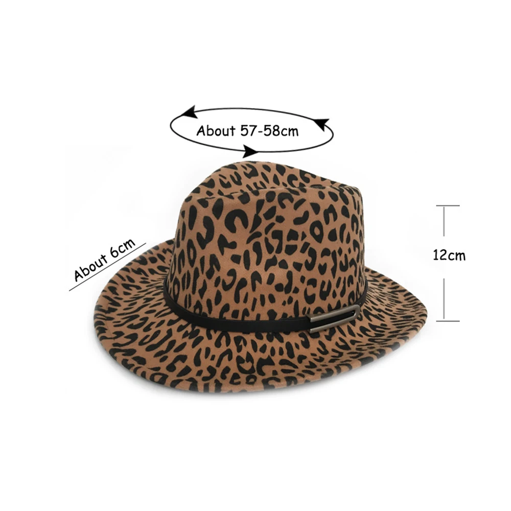 Men Women Leopard-printed Western Cowboy Hats Wide Brim Travel Sun Hat Autumn and Winter Wool Felt Jazz Cap Belt Top Hat