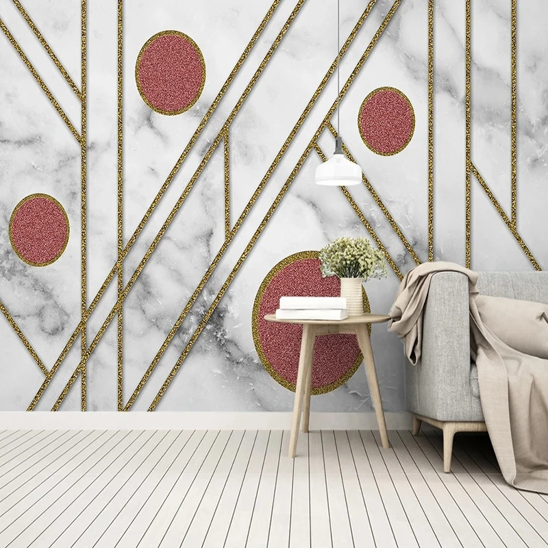 Custom Any Size 3D Wallpaper Self-Adhesive Modern Minimalist Abstract Geometric Golden Line Marble Background Wall Mural Papel