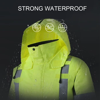 

Yellow Safety Rain Jacket Detachable Down Jacket Hood Waterproof Reflective Visibility Safety Raincoat Traffic Jacket Winter
