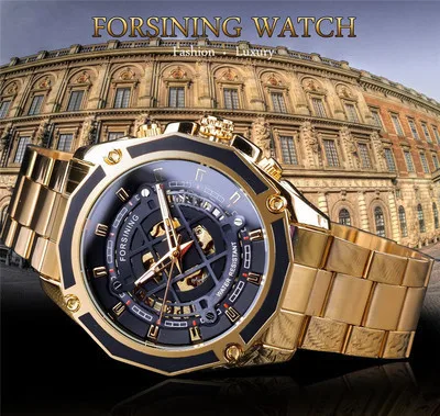 

Forsining New Style Fully Automatic Analog Watch Men Fashion Black Hollow out Fully Automatic Movement Mechanical Wrist Watch