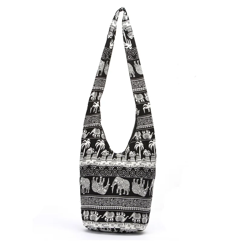 

ABZC-Vintage Cotton Shoulder Bag Bohemian Style Messenger Bag Elephant Print Crossbody Bag