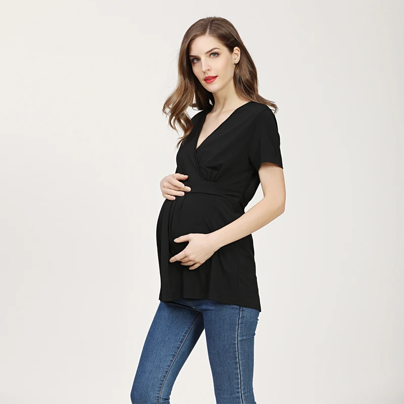 Emotion Moms Summer Pregnant T-shirt Maternity Tops Women Big Size Shirt Solid Color Clothes 2