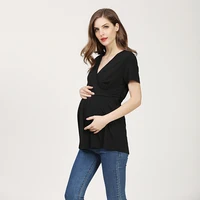 Emotion Moms Summer Pregnant T-shirt Maternity Tops Women Big Size Shirt Solid Color Clothes 2