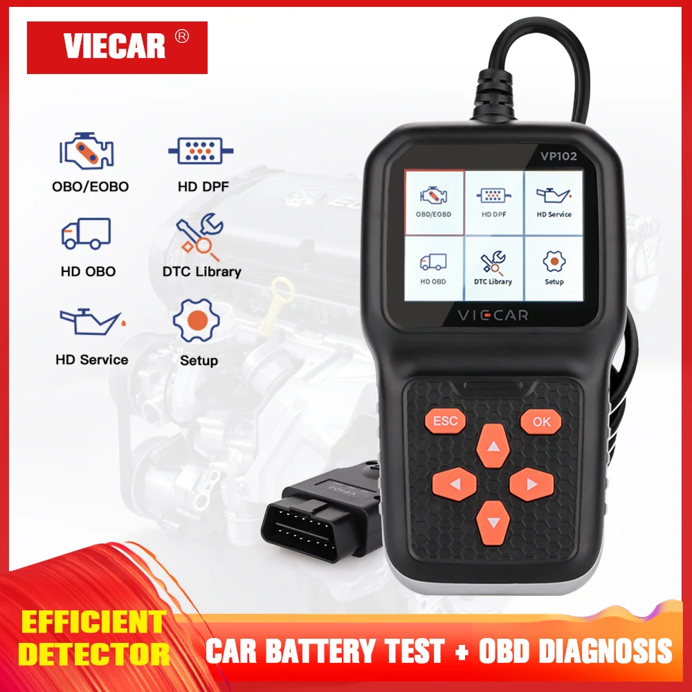 

VIECAR OBD2 Scanner VP102 Car Engine Tester Diagnostic Tools Reading Card 12V Color Screen Real-time Data Scanner For Truck Auto