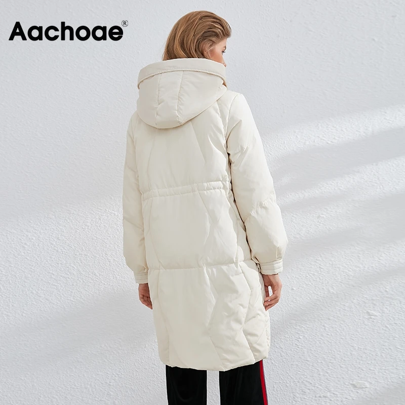 Aachoae Solid Women Long Down Jacket Casual Hooded