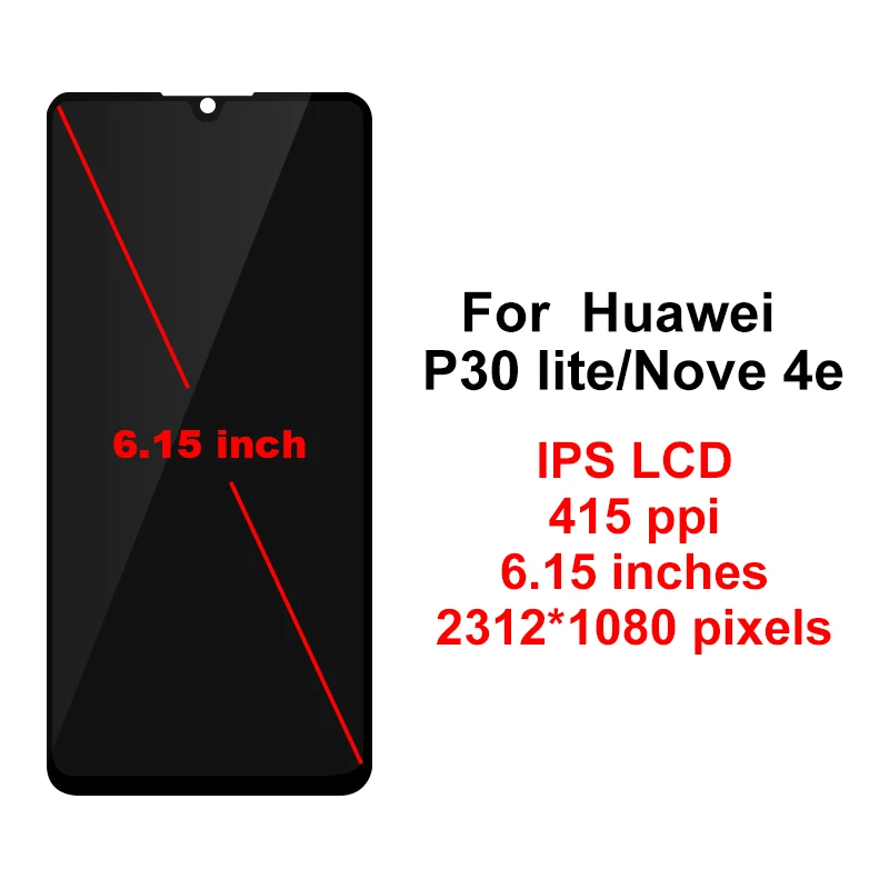 2312*1080 ЖК-дисплей для HUAWEI P30 Lite ЖК-экран с рамкой для HUAWEI P30 Lite экран Nova 4e MAR-LX1 LX2 AL01