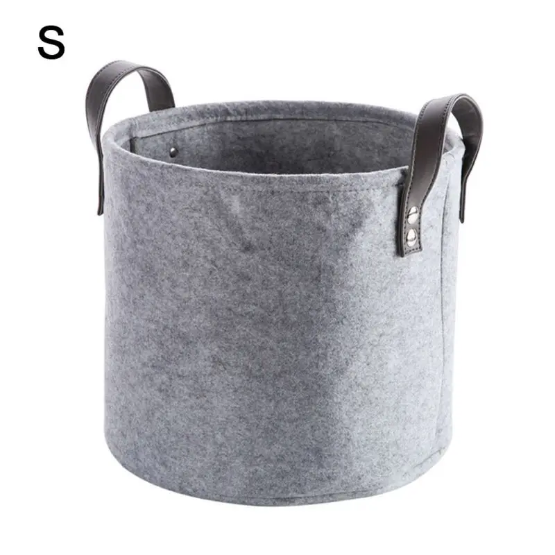Storage Basket Organizer Bin Large Woven Felt Round With Handle Collapsible 1pcs