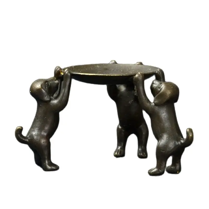 

Chinese Bronze Handwork Plate w 3 Dogs