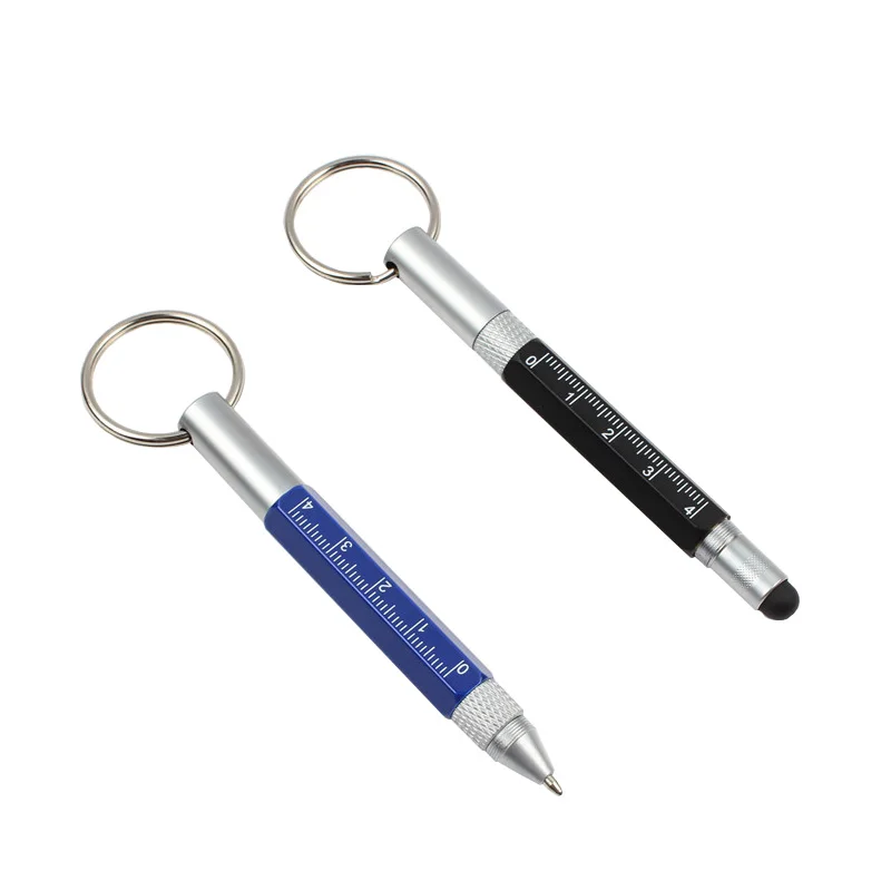 GENKKY Multifunctional Pen Metal Tool pen Ballpoint mini Pen Screwdriver Ruler Spirit Multifunction Key buckles Black Blue Ink