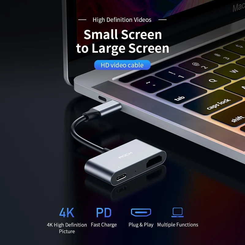 ROCK USB C к HDMI адаптер Тип C концентратор PD Быстрая Зарядка адаптер кабель для MacBook USBC концентратор сплиттер конвертер для устройств type-C