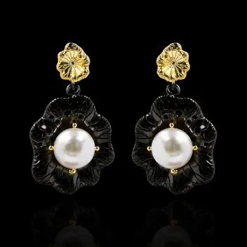 

Luxury and Exquisite New Baroque Freshwater Pearl Flower Ladies Earrings Party Wedding 925 Silver Belongs To Ladies Jewelry