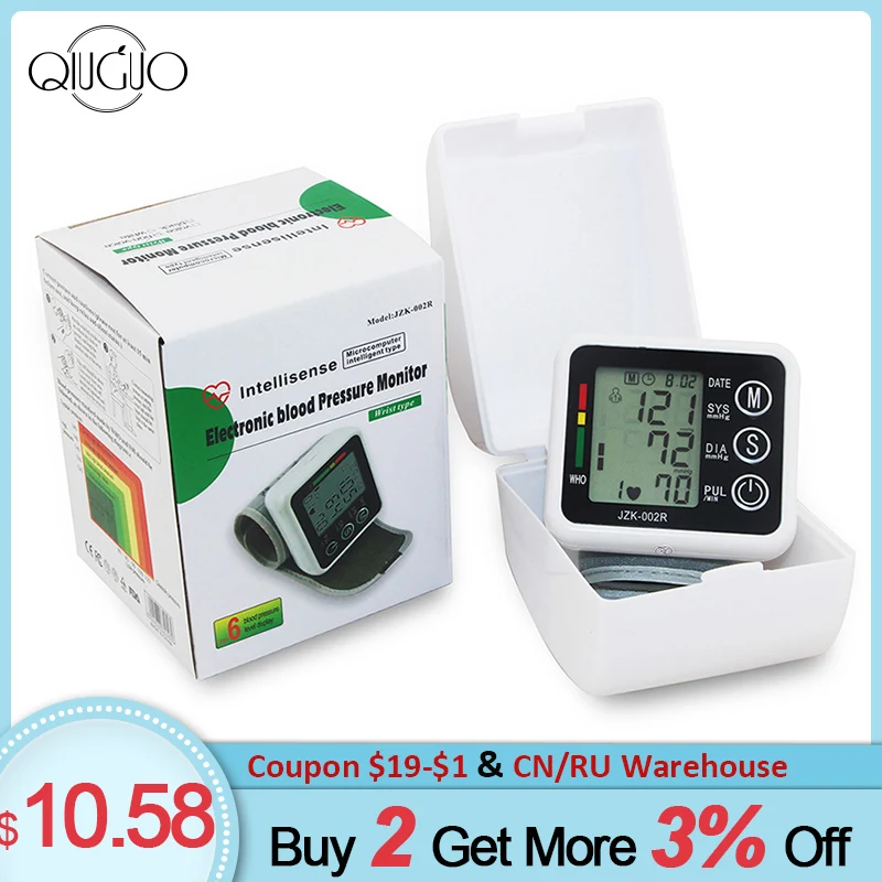 

BP Sphygmomanometer Wrist Blood Pressure Monitor Automatic LCD Display Digital Blood Machine Heart Beat Rate Pulse Meter Measure
