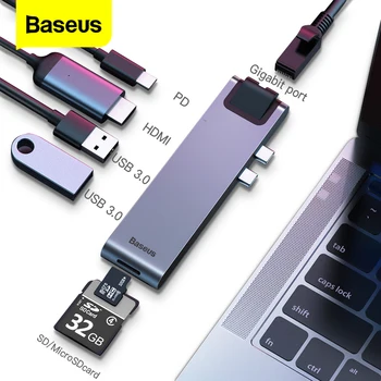 

Baseus USB Type C HUB C To HDMI RJ45 Ethernet Multi USB 3.0 Thunderbolt 3 Power Adapter For MacBook Pro Air USB-C Dock Splitter
