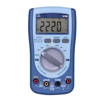 

Digital Multimeter DC/AC Current Voltage T-RMS Auto Range NCV/Capacitor/ Frequency/Triode/ Diode Tester VC92