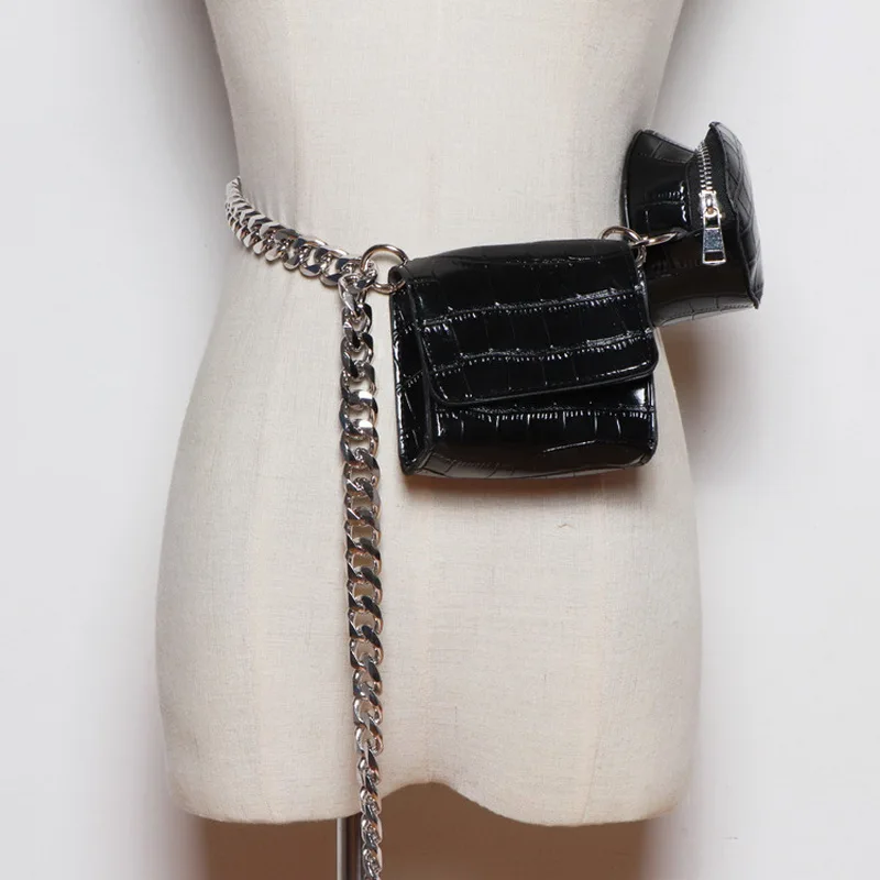 DAEYOTEN Designer Bag Women Chest Bag Thick Chain Black Waist Pack New Trendy Mini Crossbody Bags Luxury Multi-function Purse