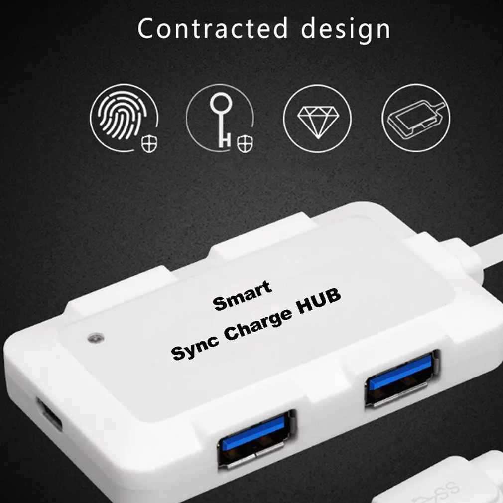 4 порта USB 3,0 Супер Скоростной концентратор питание портативный тонкий Встроенный кабель расширения данных синхронизации зарядки адаптер
