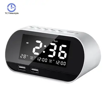 

Alarm Clock Wireless FM Radio Digital LCD Display 2 USB Ports Temperature Snooze Perpetual Calendar Despertador Electronic Watch