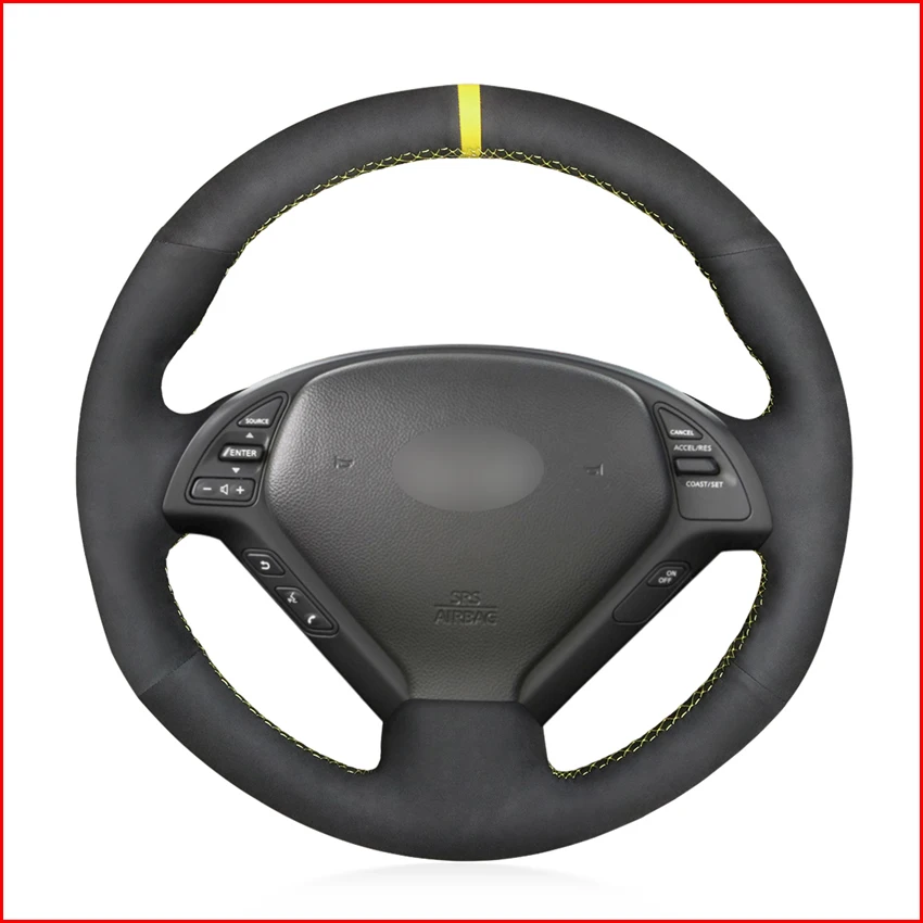 Black Suede Hand Sew Comfortable Soft Steering Wheel Cover for Infiniti