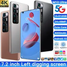 Versão global m10 ultra 7.2 Polegada 12/512gb android10 tela cheia 4g 5g telefone celular duplo sim telefone celular octa núcleo inteligente