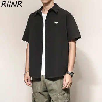 

Riinr 2020 Summer Thin section Men's Plus Size Embroidery Simple Short-Sleeved Shirt M-5XL
