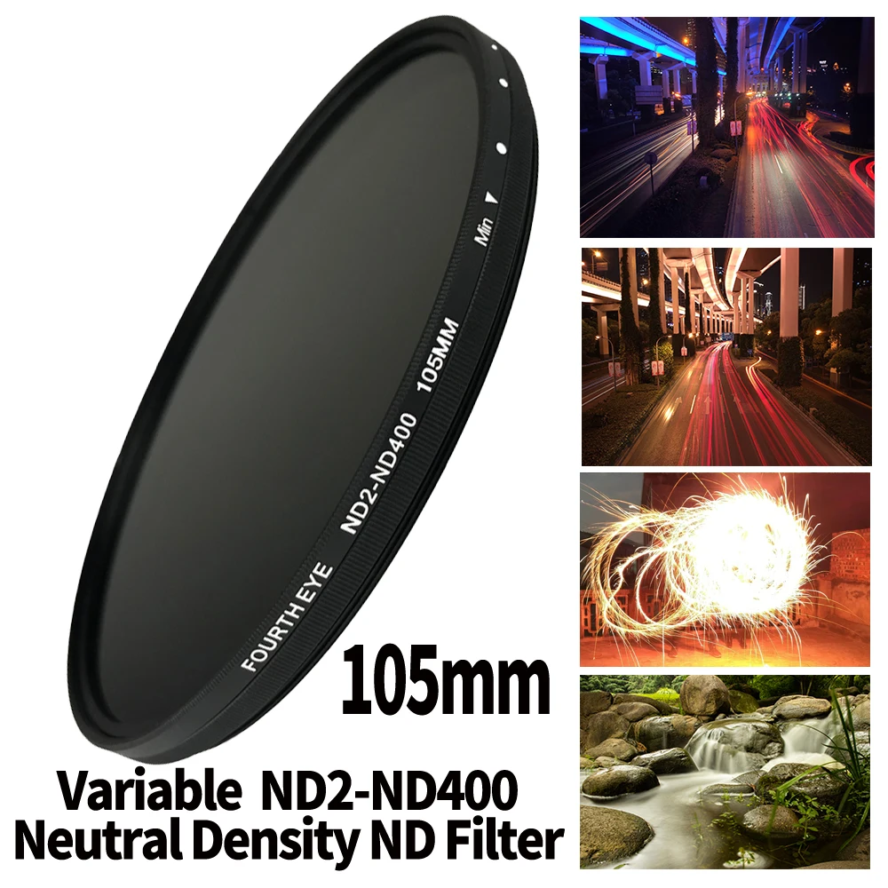 

ND Lens 105mm Variable ND2-ND400 Neutral Density Filter Fader ND Adjustable Optical Glass Lens Apply to 105mm camera lens