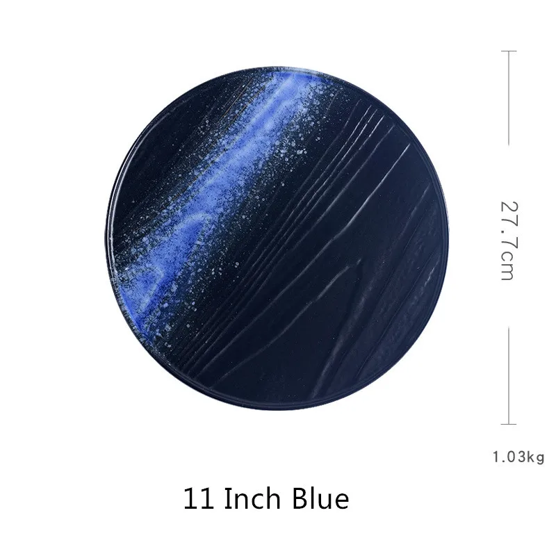 11 Inch Blue Скандинавские ледяные трещины глазурованная круглая керамическая тарелка Западный фарфор плоская обеденная тарелка стейк паста поднос тарелки для закуски тарелка посуда - Цвет: 11 Inch Blue