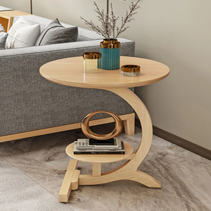 Solid wood edge corner modern simple small tea table living room sofa side  table light luxury movable small round table side cab