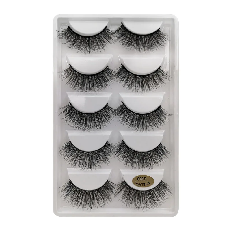 5Pairs 3D Mink Lashes Thick False Eyelashes Fluffy Wispy Crisscros Winged Tapered Eyelashes Handmade Makeup Extension Tools