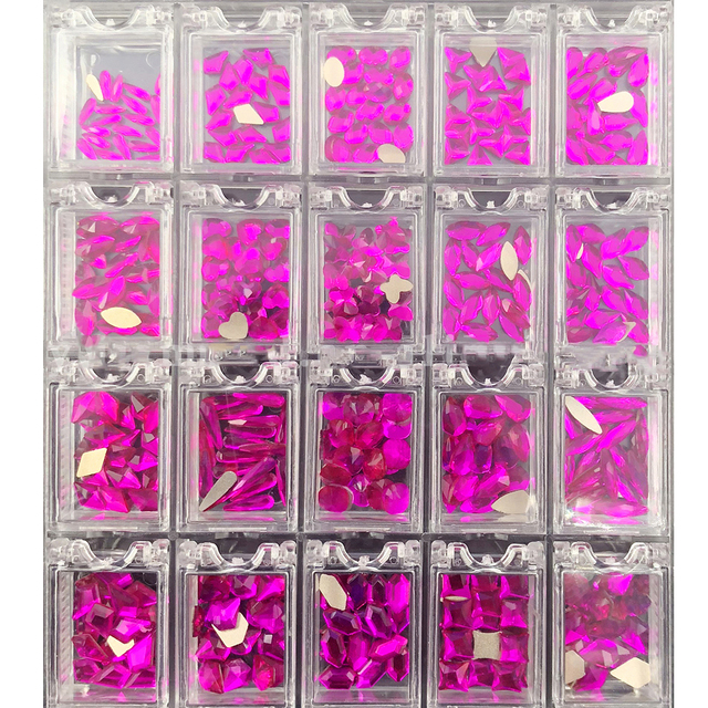 Multi Nail Rhinestones Kit Flatback 240pcs Alloy Charms (Neon,Pink,AB,Blue) Glass Jewelry Nail Art Crystal Box 2022